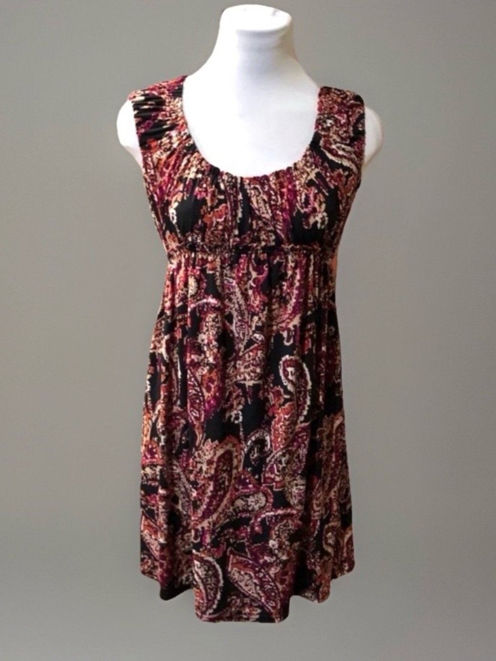 LIZ CLAIBORNE sz 6 Empire Waist Sleeveless On/Off Shoulder Abstract Dress